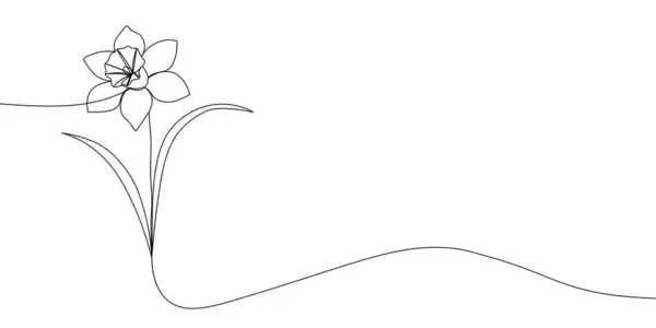 Sanatta baharı, zarafeti ve basitliği sembolize eden yapraklı çiçek açan nergis ağacının narin siyah beyaz çizimi. Renkli bir çiçek ikonu çizimi. Vektör illüstrasyonu