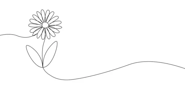 Yapraklı, doğayı, zarafeti ve sanatsal minimalizmi temsil eden, sürekli açan bir papatya çizgisi. Bir çiçek ikonu çizimi. Vektör illüstrasyonu
