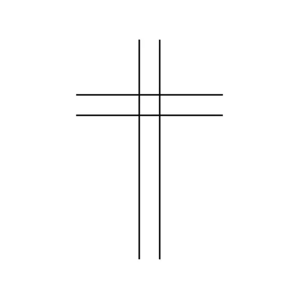 İnancı, dini veya soyut geometrik tasarımı temsil eden kesişen çizgilerle bir haçın basit siyah-beyaz çizimi. Vektör illüstrasyonu
