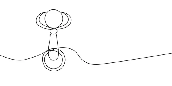 Bebek çıngırağı çizimi, bebek oyuncaklarını, çocuk bakımını ve çocukluk çağındaki gelişimi minimalist sanatsal tarzda sembolize eder. Vektör illüstrasyonu