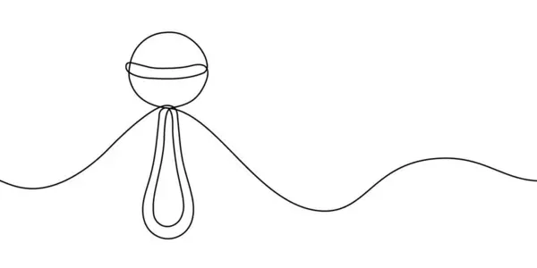 Bebek çıngırağı çizimi, bebek oyuncaklarını, çocuk bakımını ve çocukluk çağındaki gelişimi minimalist sanatsal tarzda sembolize eder. Vektör illüstrasyonu