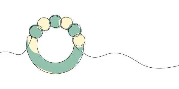 Beyaz arkaplanda minimalist ve modern bir tasarım oluşturan yuvarlak boncuklu bir bebek zincirinin sürekli çizimi. Vektör illüstrasyonu