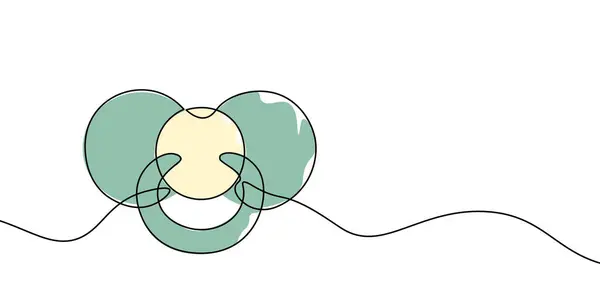 Renkli bir bebek emziği çizimi, bebek bakımını, yatıştırıcıyı ve ebeveynliği minimalist ve sanatsal bir tarzda sembolize eder. Bebek emziği tek sıra. Vektör illüstrasyonu