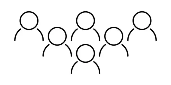 Bir grup insanı temsil eden basit bir siyah çizgi simgesi. Minimalist tasarım takım çalışmasını, toplumu, organizasyonu ya da sosyal bağlantıları sembolize eder. Vektör illüstrasyonu