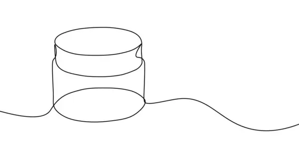 Kapaklı bir kavanozun aralıksız çizimi. Basit minimalist siyah taslak sanat, depolamayı, ambalajı ya da çevre dostu konteynerleri temsil eder. Kavanoz bir çizgi simgesi. Vektör illüstrasyonu