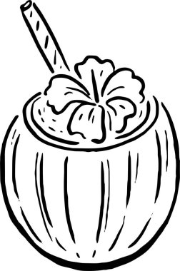 Coconut Cocktail Sketch Yazlık Kafe Markası. Vektör illüstrasyonu.