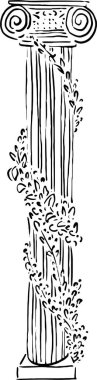 Çiçekli Yunan Bahçe veya Dekor Kullanımı Sütunları. Vektör illüstrasyonu.