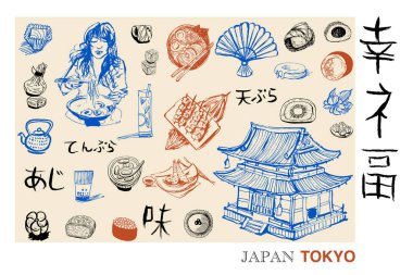 El çizimi bir resim seti Japon kültürünün ve mutfağının elementlerini yakalıyor. Sergide suşi, tempura, erişte ve geleneksel yemek malzemelerinin yanı sıra çaydanlık, yelpaze ve bir Japon evi yer alıyor.