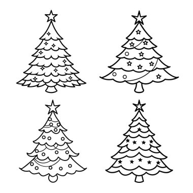 El çizimi Noel ağaçları. karalama vektörü illüstrasyonu.