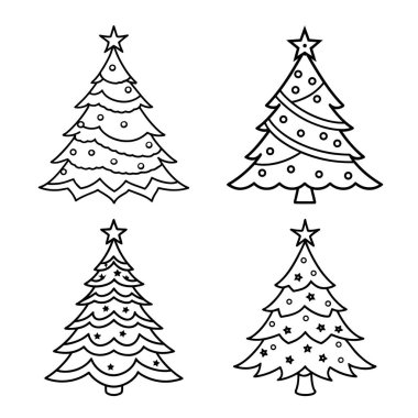 Yılbaşı ağacı vektör çizgisi çizimi