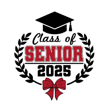 Üst düzey 2025 vektör tasarımı, tişört ekran baskısı, kupalar, çantalar ve daha fazlası için mükemmel. Mezuniyet kutlamaları için güzel bir şapka ve defne çelengi..