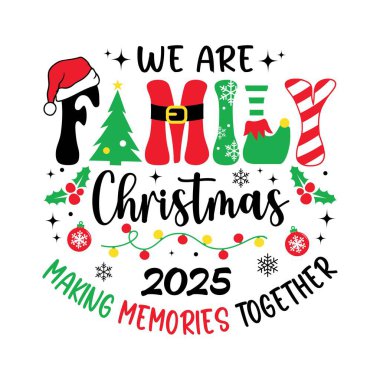 Tişört için Aile Noel 2025 vektörü, şenlikli kişiselleştirme için İllüstratör tasarımı ve tatil aile kıyafetleri için mükemmel.