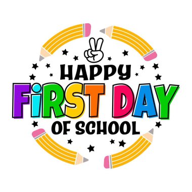 Tişört için Okulun İlk Günü 'nüz kutlu olsun. Öğretmenler ve öğrenciler için özelleştirilebilir illüstratör dosyası. Okul projelerine dönmek için mükemmel.