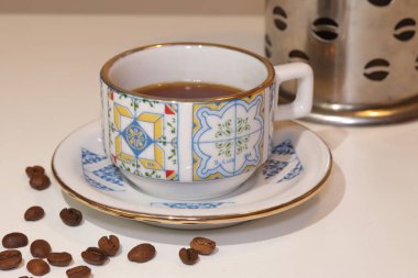 Espresso siyah kafe, güzel kupa.