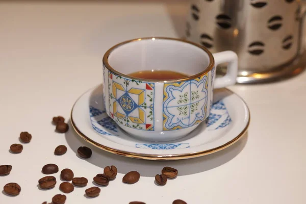 Еспресо Чорне Кафе Красивій Чашці — стокове фото