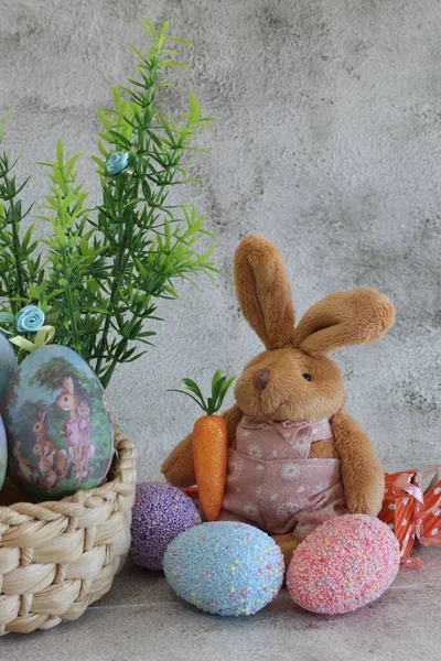 stock image Easter bunny with decorative eggs decor