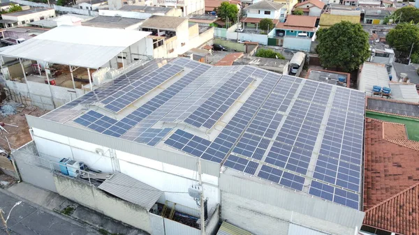 Photos Des Toits Avec Panneaux Photovoltaïques Énergie Solaire — Photo