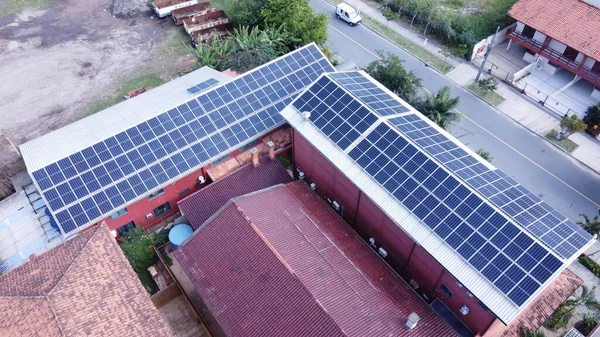Foto Van Daken Met Fotovoltaïsche Panelen Zonne Energie — Stockfoto