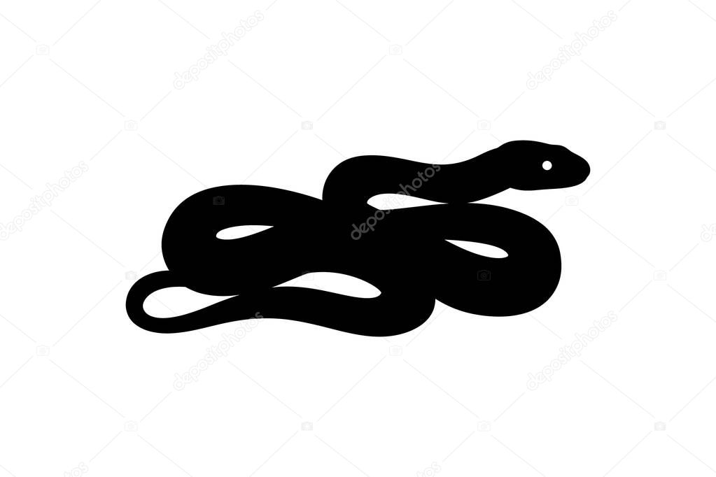 Black silhouette of a coiled snake with its head raised, appearing alert. The image captures the curving body and watchful posture, ideal for representing reptiles, danger, or wild animals.