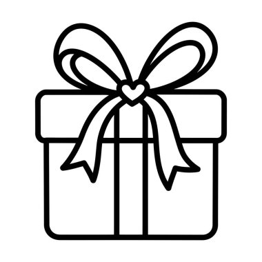 Sevgililer Günü 'nde, yıldönümlerinde ya da aşk temalı tasarımlarda kalp şeklinde bir düğüm içeren kurdeleli taslak tarzı bir hediye kutusu simgesi..