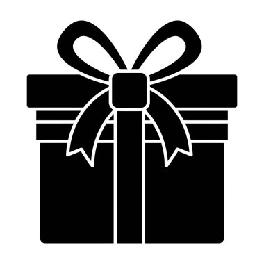 Ayrıntılı kurdele döngüleri ve katmanlı çok yönlü siyah-beyaz sembollü hediye kutusu simgesi tebrik kartları, satış promosyonları ve kullanıcı arayüzü elemanları için idealdir.