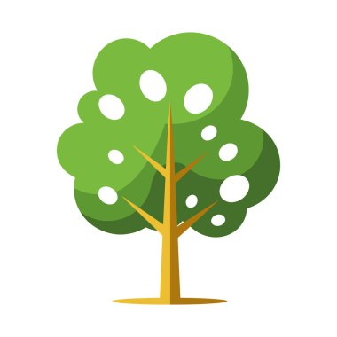 Beyaz arkaplanda sarı yapraklı yeşil ağaç