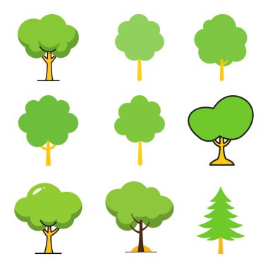 Ağaçların vektörü ayarlandı. düz simge.