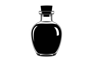 Şişeyle birlikte bir şişe şarap. siyah ve beyaz vektör çizimi