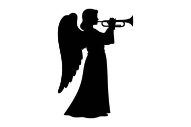 Trompetli bir kadının vektör silueti.
