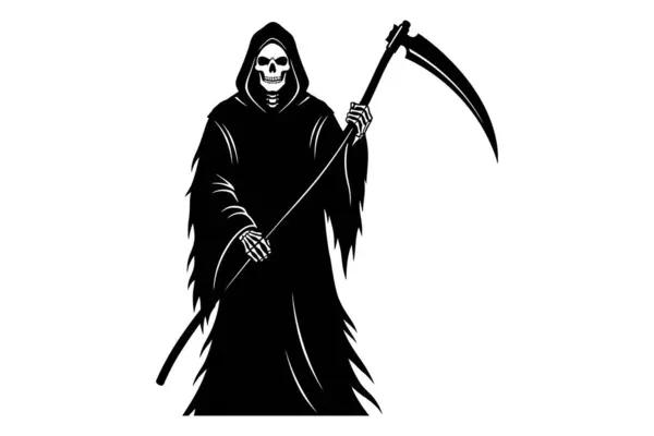 Koyu Başlıklı Azrail ve Tırpancı Gotik Yüksek Karşıtlık Siyah ve Beyaz Görüntü