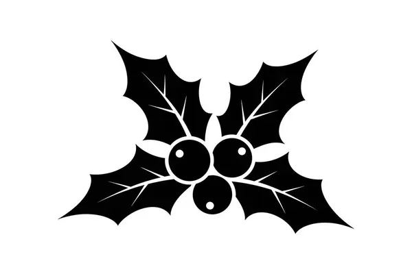 Noel Holly ve Kış Böğürtlenlerinin Minimal Simetrik Tarzında Siyah ve Beyaz Botanik Vektör ResmiComment