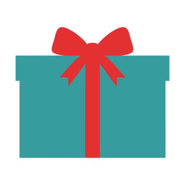 Kırmızı yayla süslenmiş yeşil bir hediye kutusu. Minimalist tasarım tarzında düz renkler ve temiz grafik sanatları öğeleriyle dijital bir illüstrasyon olarak yaratılmış..