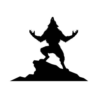 Triumphant Silhouetated Figure on Rocky Outcrop Dramatik High Contrast Fantezi Dijital Sanatı
