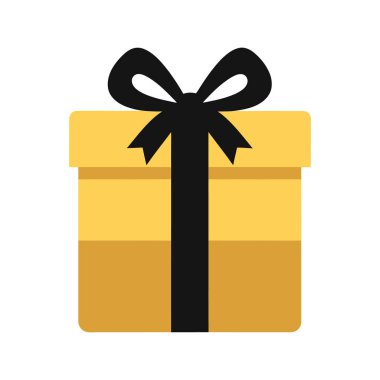 Sade Arkaplanda Siyah Kurdeleli Sarı Hediye Kutusu Minimalist Vektör İllüstrasyonu