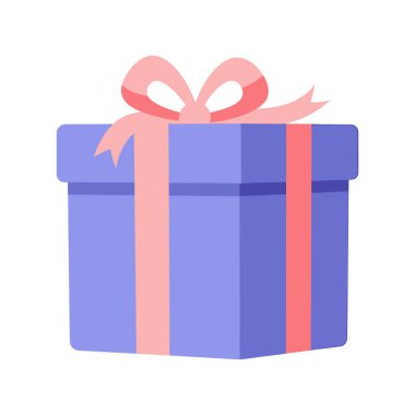 Pembe Kurdeleli Minimalist Mavi Hediye Kutusu, Temiz Düz Stil, Renkli Resimler