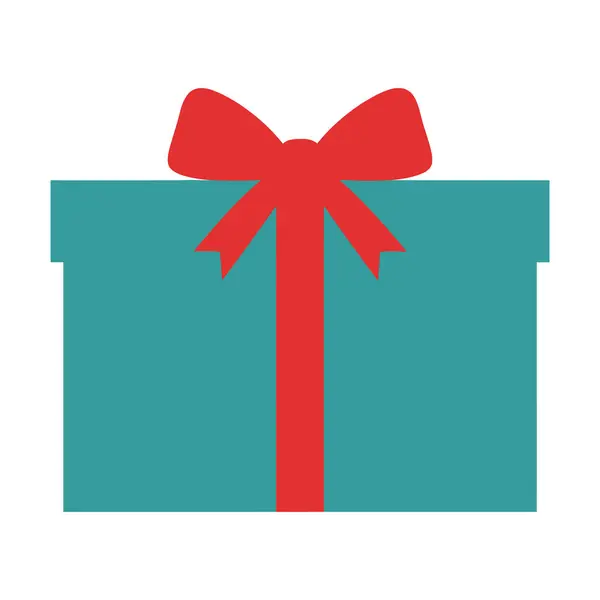 Kırmızı yayla süslenmiş yeşil bir hediye kutusu. Minimalist tasarım tarzında düz renkler ve temiz grafik sanatları öğeleriyle dijital bir illüstrasyon olarak yaratılmış..