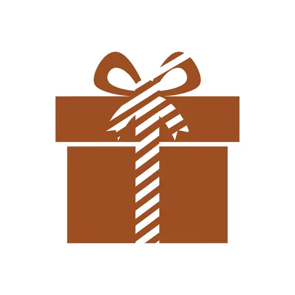 Kahverengi ve beyaz şeritli bir hediye kutusunun temiz ve basit bir çizimi. Geometrik ve soyut unsurlara sahip minimalist bir tarzda tasarlanan bu simge, tatil, kutlama veya ambalaj tasarım projeleri için mükemmeldir..