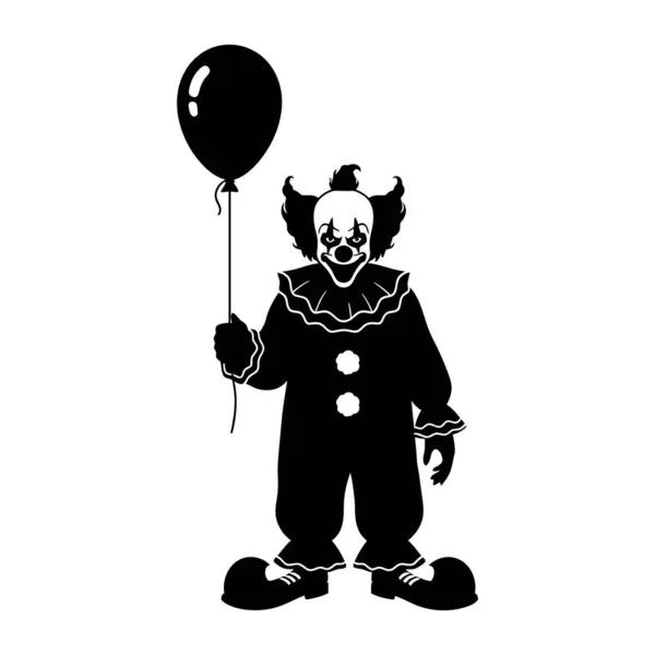 Şeytani Çizgi Film Palyaçosu Balon Tutuyor Siyah ve Beyaz Ürkütücü Hayaletli Çizgi Roman