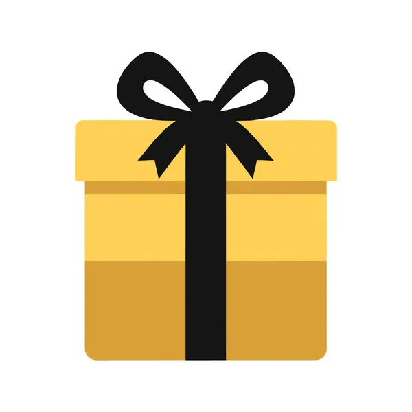 Sade Arkaplanda Siyah Kurdeleli Sarı Hediye Kutusu Minimalist Vektör İllüstrasyonu