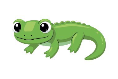 Çizgi filmdeki yeşil gözlü sevimli timsahın vektör çizimi. Beyaz arka planda izole edilmiş bir hayvan. düz dizayn.