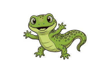 Siyah gözlü ve gülümseyen yeşil kertenkele.