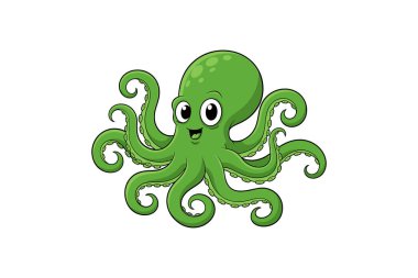 Yeşil yapraklı yeşil ahtapot, illüstrasyon, beyaz arkaplanda vektör