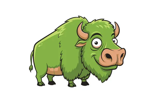 Büyük yeşil gözleri ve büyük kulakları olan komik boğanın vektör çizimi. çocuklar için hayvan tasarımı