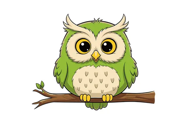 Baykuş ağaç dalında oturuyor. Beyaz arkaplanda izole vektör illüstrasyonu.