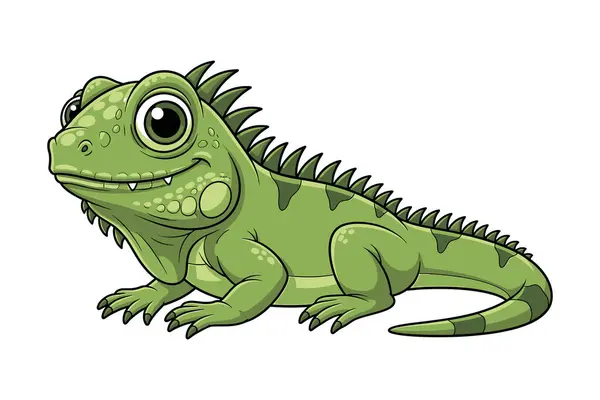 Beyaz üzerine izole edilmiş yeşil iguana çizgi filminin vektör çizimi
