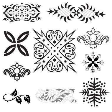 Siyah üzerine altın süs. İslami düzen ayarlandı. Arap geometrik desen demeti, doğu süsü, süs, Pers motifi. Bayram Mübarek duvar sanat altın desen şablonu.