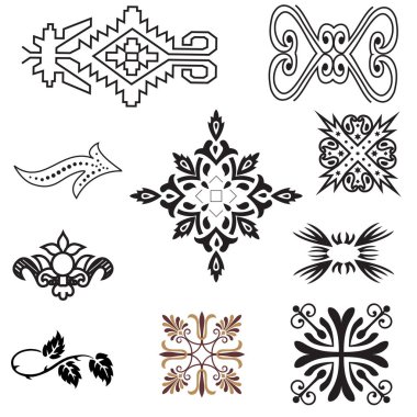 Siyah üzerine altın süs. İslami düzen ayarlandı. Arap geometrik desen demeti, doğu süsü, süs, Pers motifi. Bayram Mübarek duvar sanat altın desen şablonu.