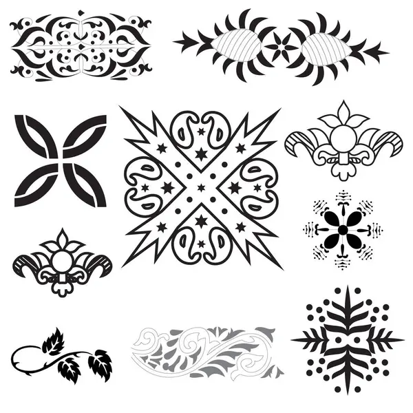 Siyah üzerine altın süs. İslami düzen ayarlandı. Arap geometrik desen demeti, doğu süsü, süs, Pers motifi. Bayram Mübarek duvar sanat altın desen şablonu.