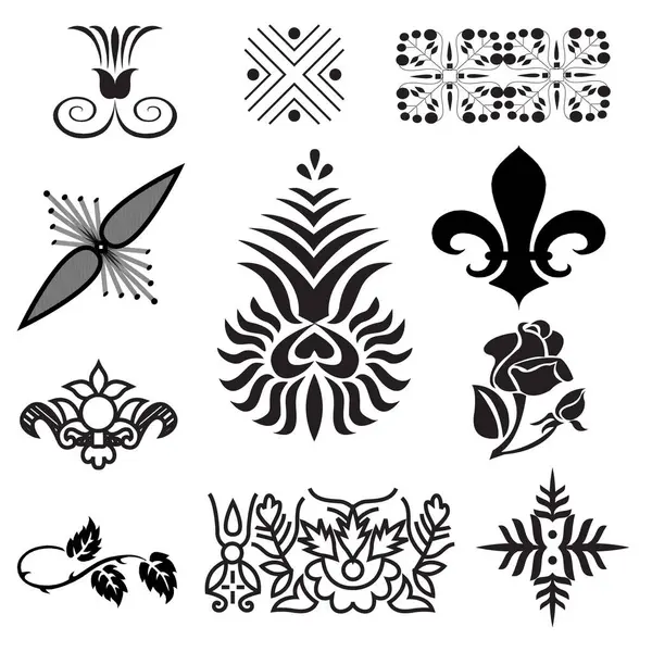 Siyah üzerine altın süs. İslami düzen ayarlandı. Arap geometrik desen demeti, doğu süsü, süs, Pers motifi. Bayram Mübarek duvar sanat altın desen şablonu.