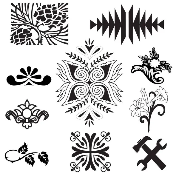 Siyah üzerine altın süs. İslami düzen ayarlandı. Arap geometrik desen demeti, doğu süsü, süs, Pers motifi. Bayram Mübarek duvar sanat altın desen şablonu.